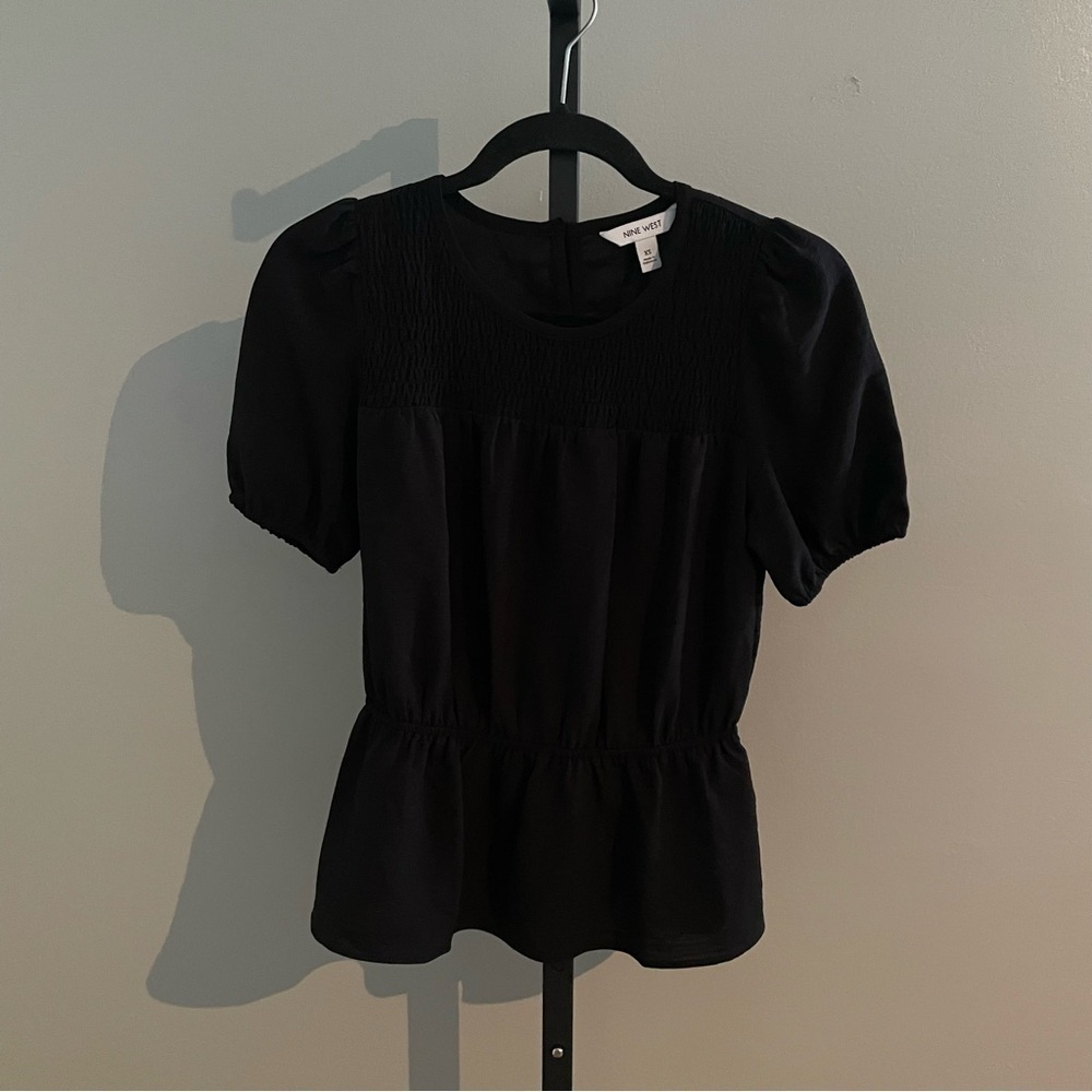 Nine West Fitted Waist Classic Black Blouse Size XS